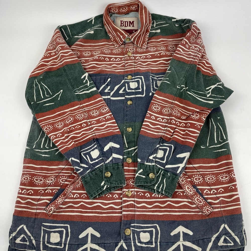 BDM Southwest Abstract Heavyweight Long Sleeve Button Shirt Mens Small Oversized